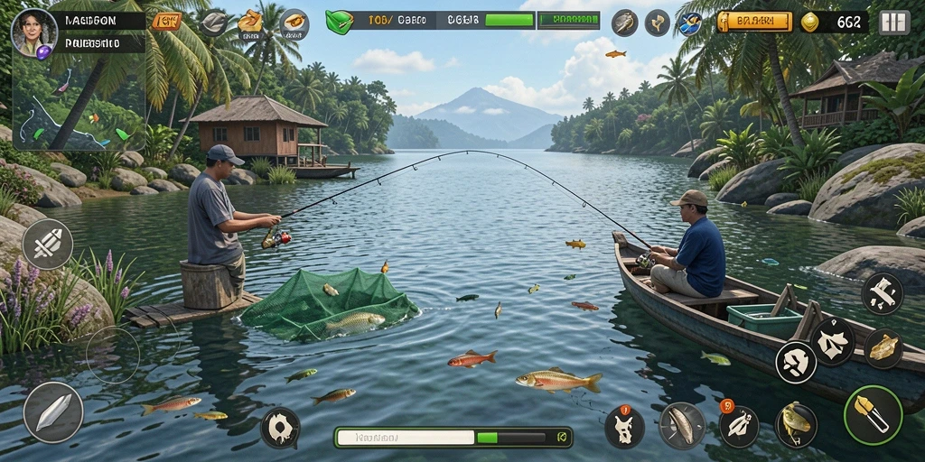 Tampilan gameplay seru dalam game memancing 66K.
