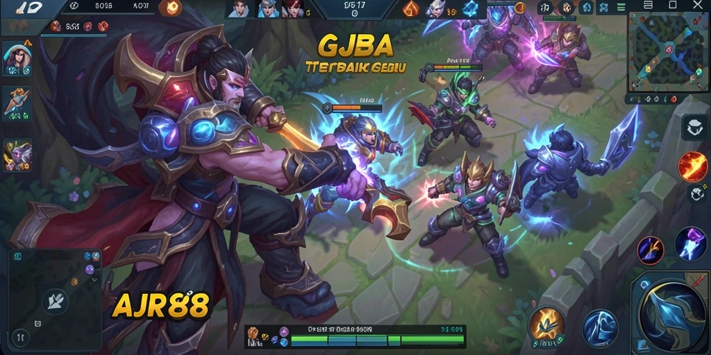 Screenshot utama AJR88 menampilkan aksi seru dalam pertarungan MOBA.