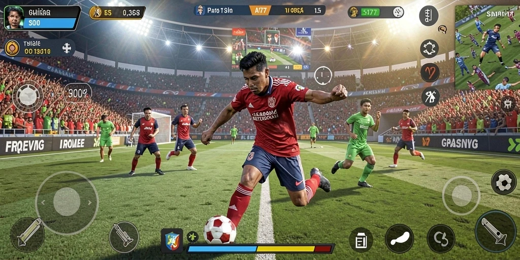 Screenshot menunjukkan pemain beraksi dalam pertandingan olahraga yang seru.