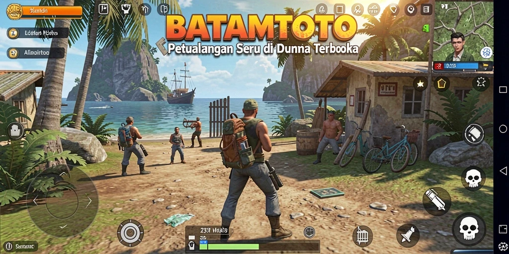 Screenshot gameplay BATAMTOTO menunjukkan petualangan di dunia terbuka.