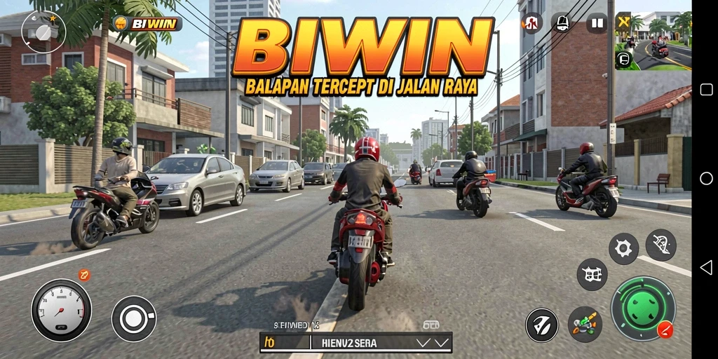 Gameplay mendebarkan di BIWIN dengan balapan motor yang seru.