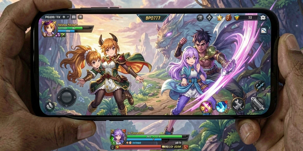 Screenshot BPO777 menampilkan aksi seru karakter Anime.