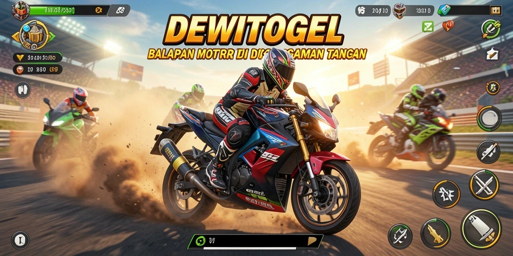Tampilan mendebarkan gameplay DEWITOGEL dengan balapan motor.