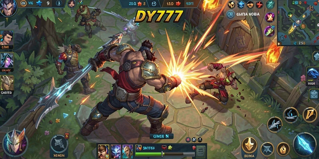 Tampilan gameplay menegangkan dari DY777 di arena MOBA.