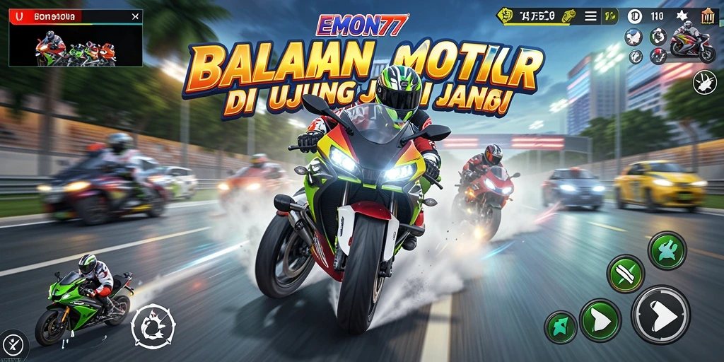 Tampilan permainan balapan motor yang mendebarkan dari EMON77.