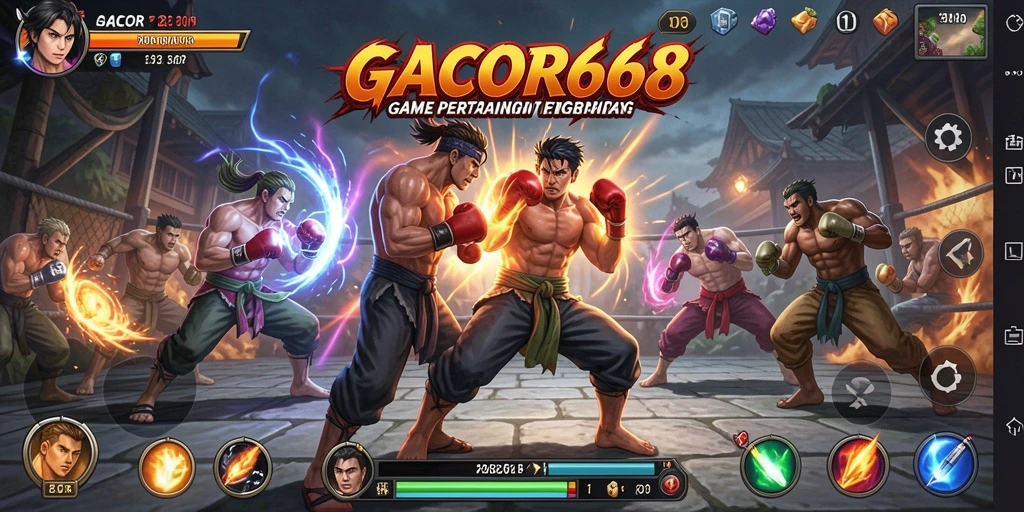Screenshot GACOR668 menampilkan pertarungan intens dengan karakter yang beraksi.