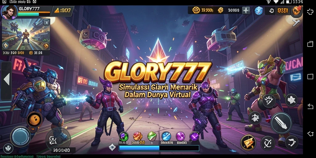 Screenshot gameplay GLORY777 menampilkan suasana dunia simulasi yang dinamis.