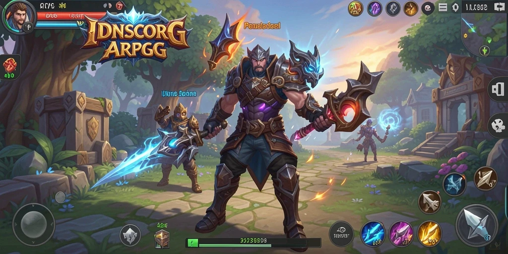 Screenshot menampilkan pertempuran epik dalam game ARPG IDNSCORE.