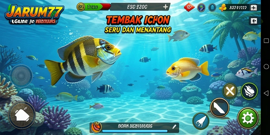Screenshot gameplay JARUM77 menampilkan aksi menembak ikan yang seru.