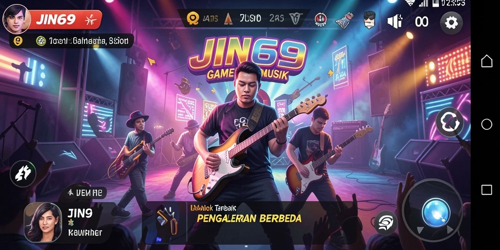 Tangkapan layar JIN69 menunjukkan gameplay musik yang seru dan interaktif.