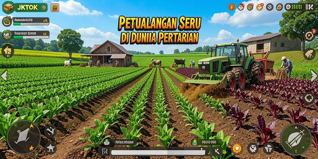 Screenshot gameplay JKTOK menampilkan aktivitas bertani yang seru.