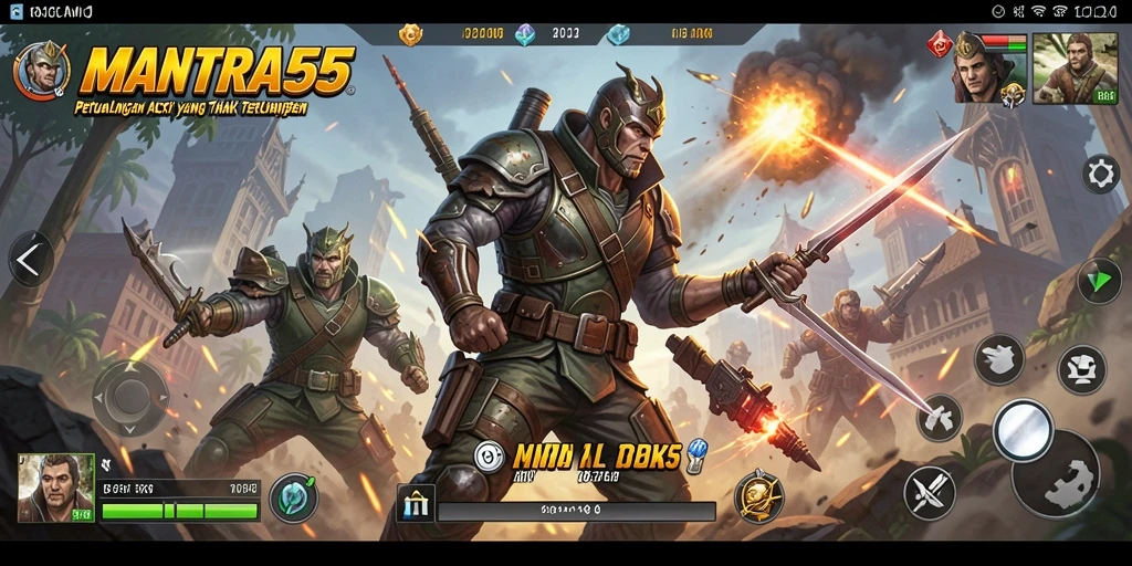 Tampilan gameplay seru dari MANTRA55 yang penuh aksi.