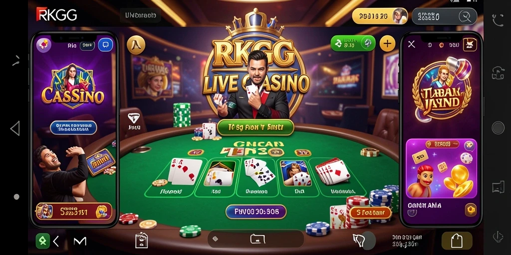 Screenshot gameplay RKGG menampilkan dealer profesional dan suasana kasino yang realistis.