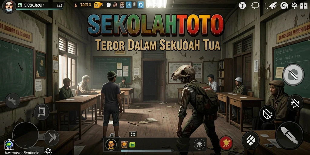 Screenshot menampilkan suasana mencekam dalam SEKOLAHTOTO saat menjelajahi sekolah.