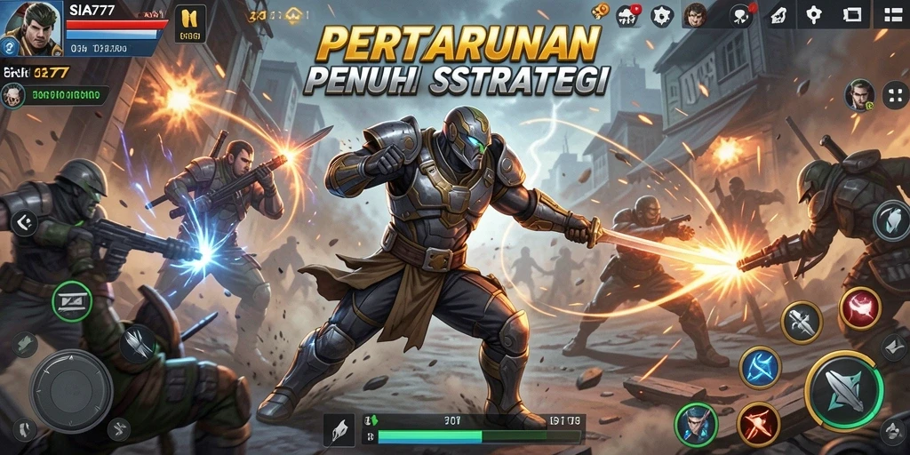 Screenshot utama menunjukkan aksi pertarungan yang intens di SIA777.